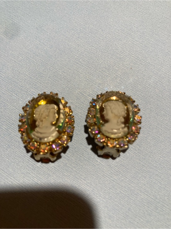 Jewelry - Gold-Tone White Cameo Clip-On Earrings with Iridescent Halo